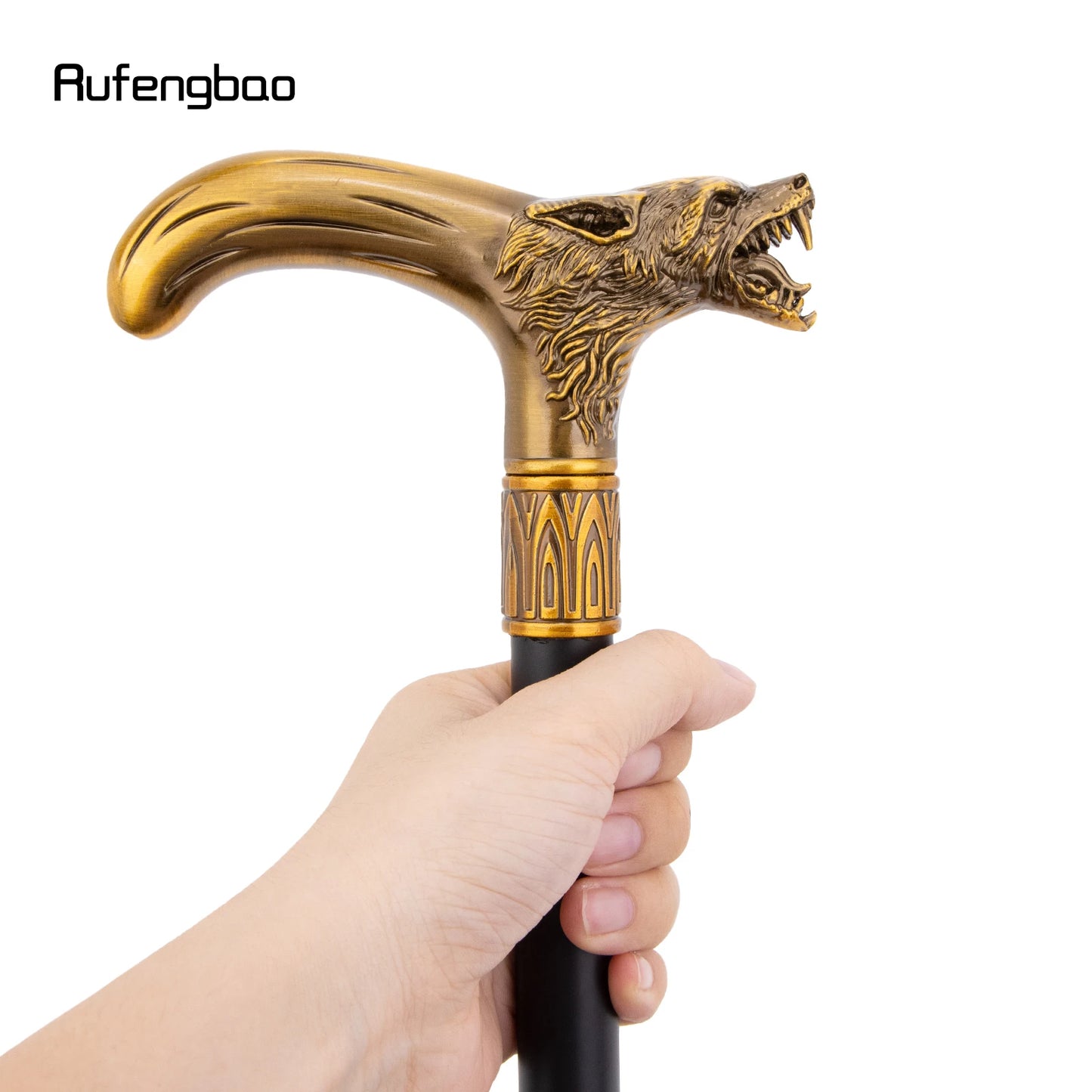 Yellow Wolf Head Biting Walking Cane Fashion Decorative Walking Stick Gentleman Elegant Cosplay Cane Knob Crosier 92cm