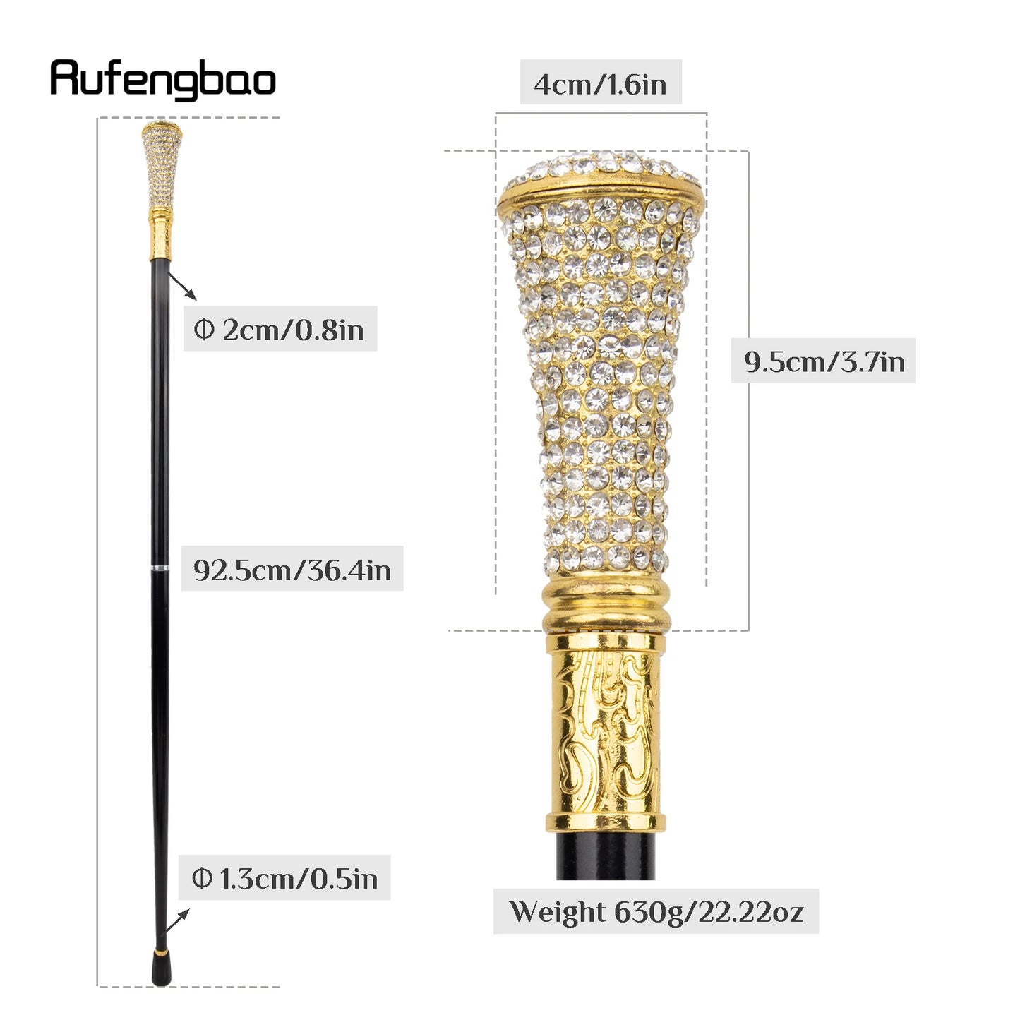 White Artificial Diamond Walking Cane Fashion Decorative Walking Stick Gentleman Elegant Cosplay Cane Crosier 92.5cm