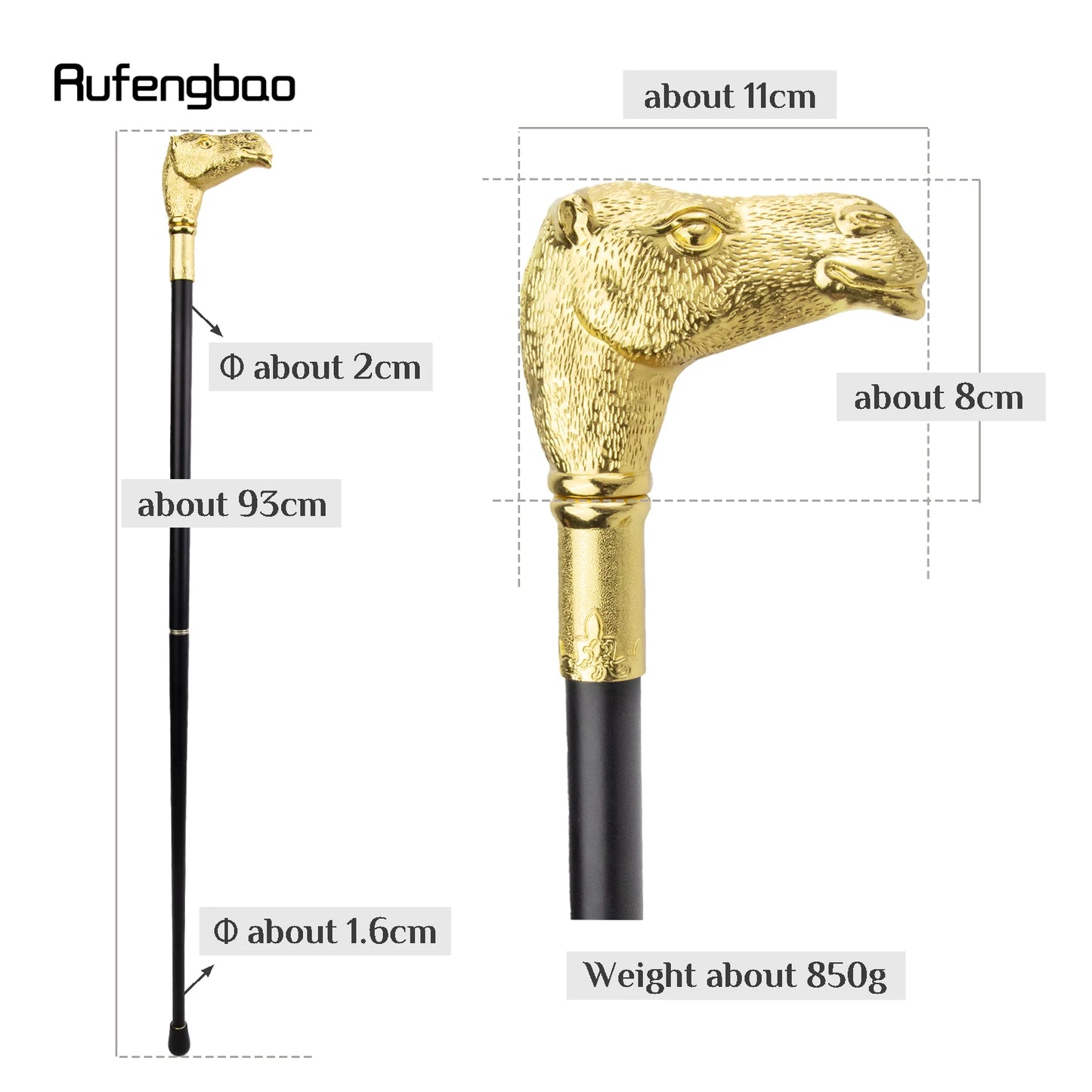 Golden Camel Head Walking Cane Fashion Walking Stick Gentleman Luxury Crosier Knob Walking Stick 93cm
