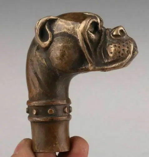 Bronze Statue Dog Old Cane Walking Stick Head Handle Accessorie Collection Height 6.7cm