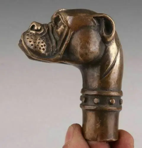 Bronze Statue Dog Old Cane Walking Stick Head Handle Accessorie Collection Height 6.7cm
