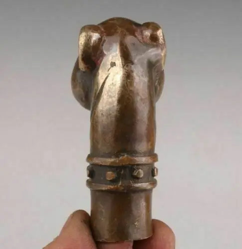 Bronze Statue Dog Old Cane Walking Stick Head Handle Accessorie Collection Height 6.7cm