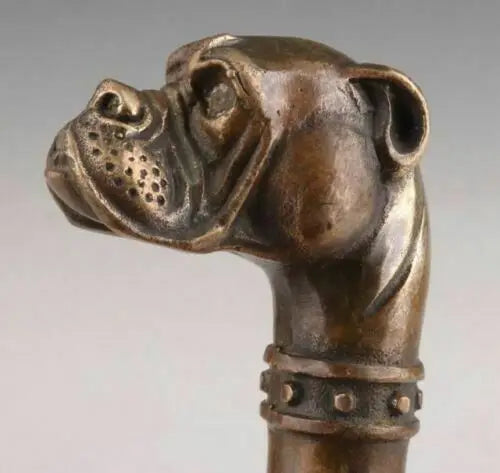 Bronze Statue Dog Old Cane Walking Stick Head Handle Accessorie Collection Height 6.7cm