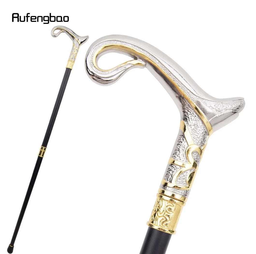 Elegant Golden And White Decorative Cane with a Curved Design, Perfect for Gentlemen And Cosplay, Measuring 36.22inch, For Cospl