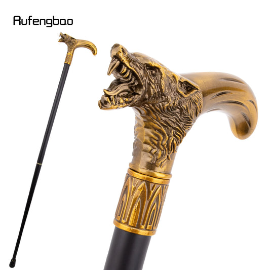 Yellow Wolf Head Biting Walking Cane Fashion Decorative Walking Stick Gentleman Elegant Cosplay Cane Knob Crosier 92cm
