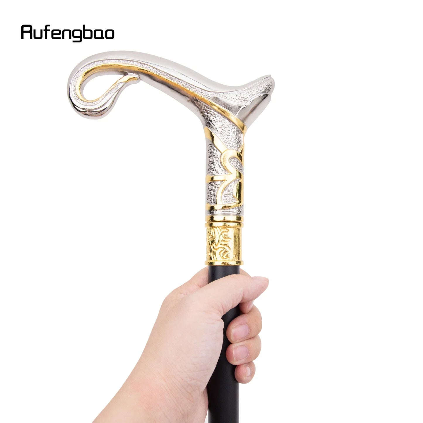 Elegant Golden And White Decorative Cane with a Curved Design, Perfect for Gentlemen And Cosplay, Measuring 36.22inch, For Cospl