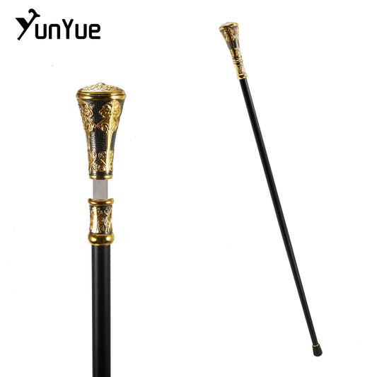 Gold Black Round Metals Walking Cane Gentleman Self-defense Cane Knife Walking Stick Film Props Cane Swords Real Blade Hidden