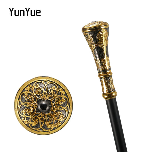 Gold Black Round Metals Walking Cane Gentleman Self-defense Cane Knife Walking Stick Film Props Cane Swords Real Blade Hidden