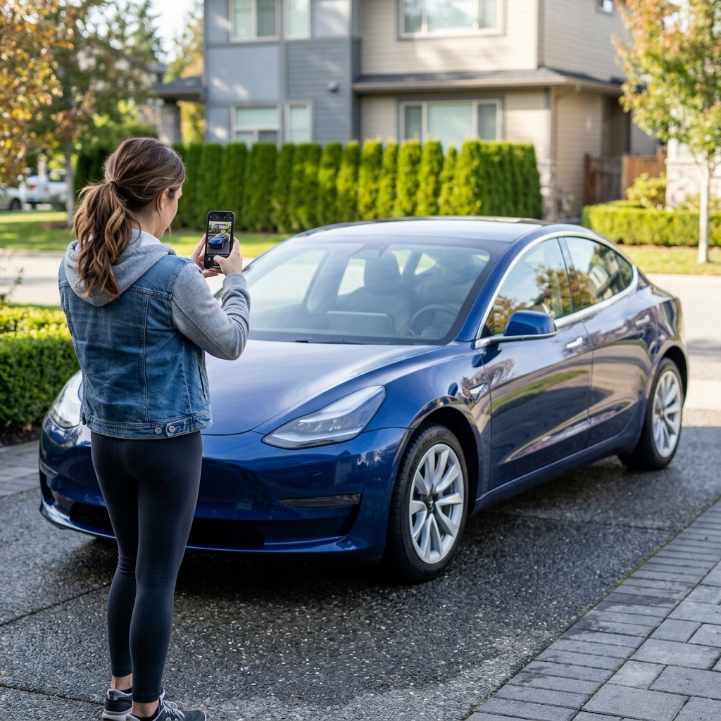 スマホで車を撮影する様子